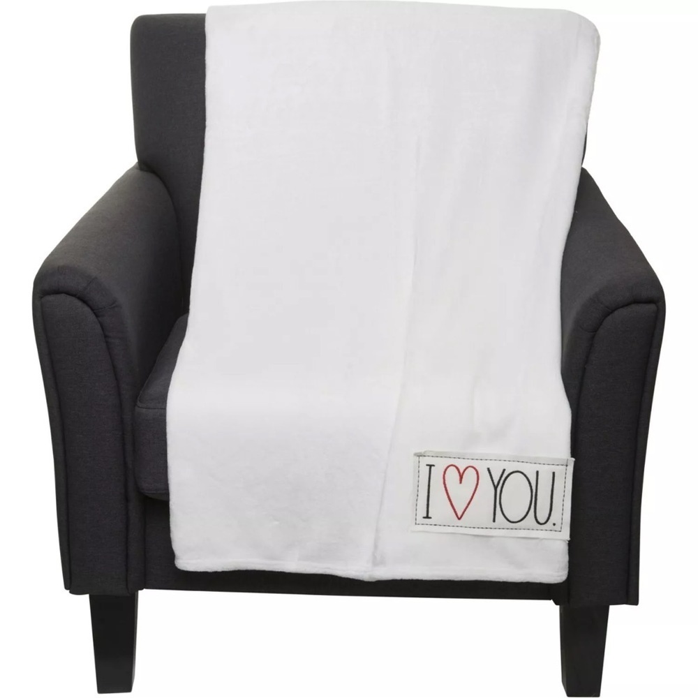 NWT Rae Dunn 'I Love You' White Soft Plush Throw Blanket 50x60